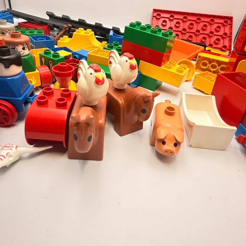 Vintage LEGO Duplo Mixed Lot Train Plane Farm Animals Figures Tracks Blocks